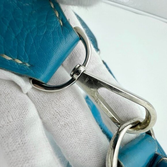 Authentic HERMES Evelyn PM I Blue Jean Clemence Leather Shoulder Bag - Picture 8 of 15